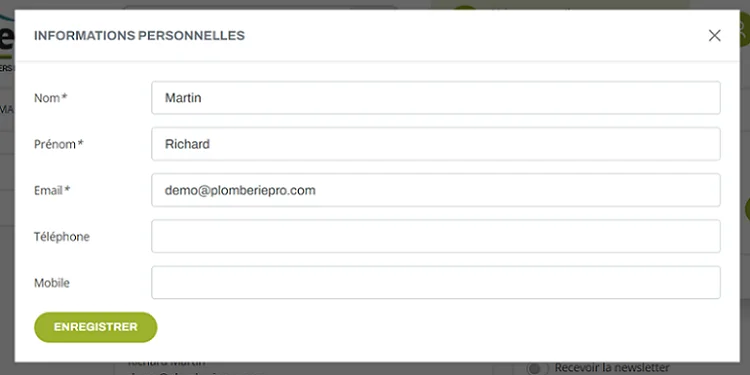 plomberie pro compte client
